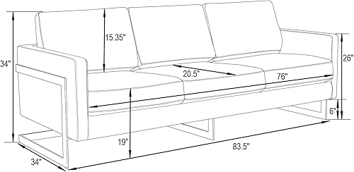 Miniatura 2 de LeisureMod Lincoln Modern Mid-Century - Sofá tapizado de piel de 83 pulgadas con marco dorado, color blanco