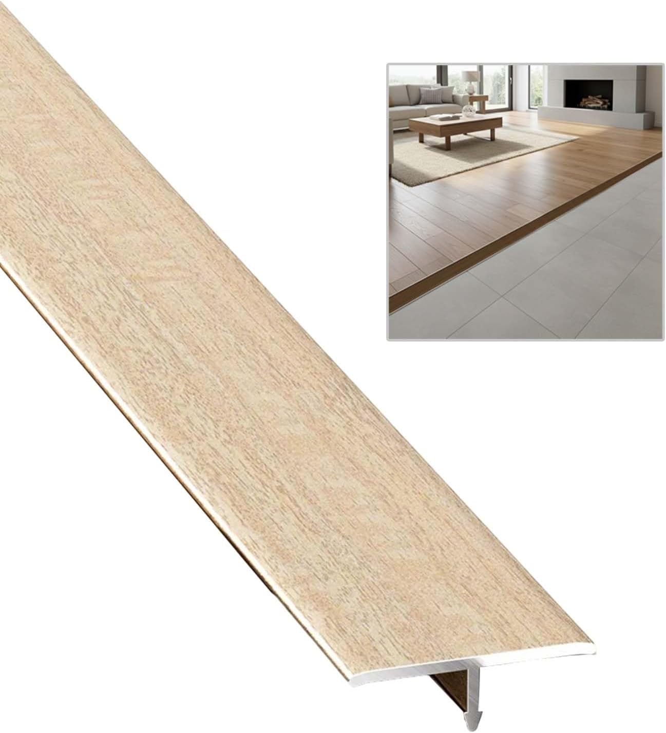T-Molding Transition Strips,Aluminum Floor Transition Strip,Floor Flat Divider Strip,Heavy Duty Threshold Strips，for Joining Floor Gaps Doorways， Wood Grain(Beige,1.3x47in/3.3x120cm)