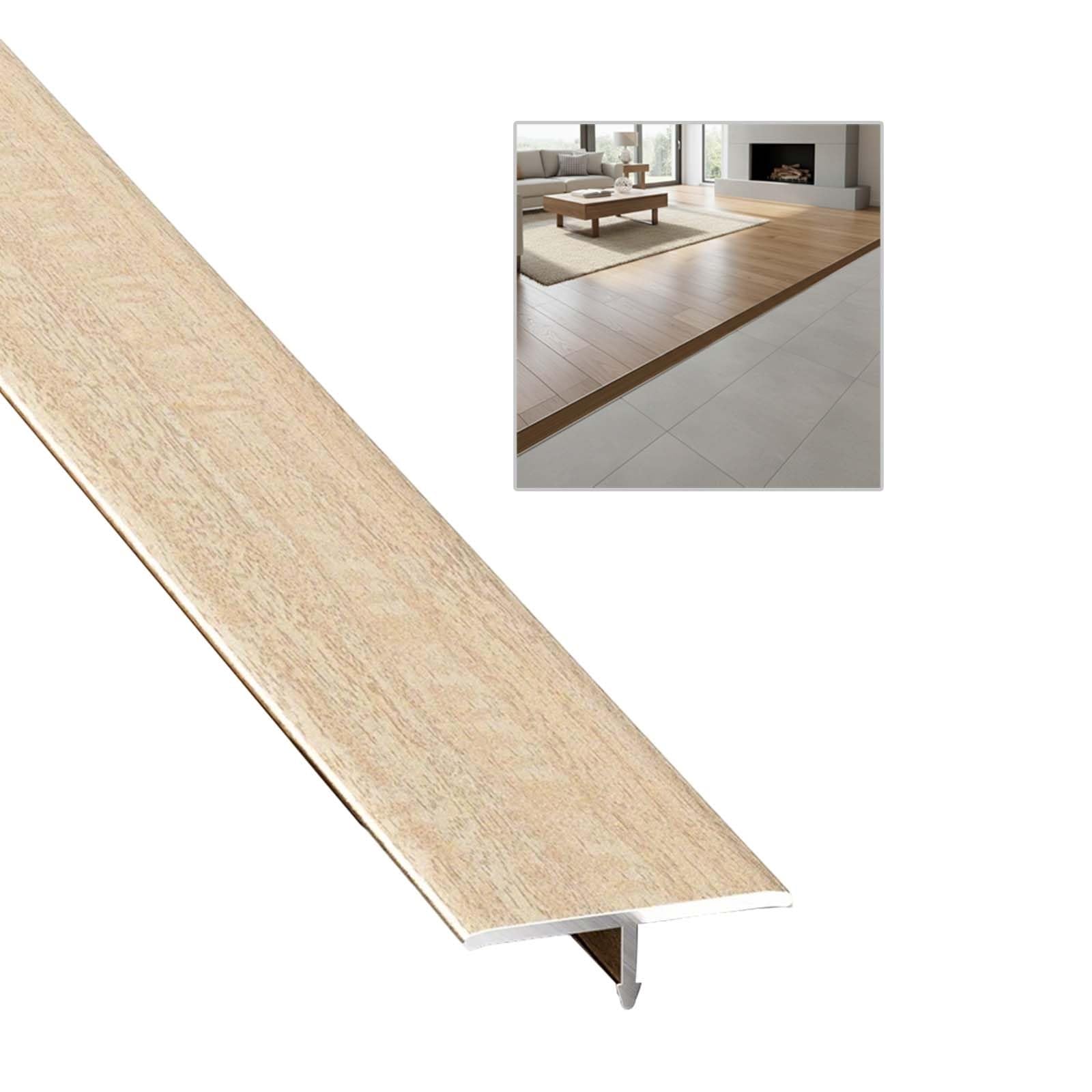Laminate Threshold Strips For Doorways,T Molding Floor Transition Strip,Length 50 60 70 80 90 120 130 140 150 160cm Aluminum Door Threshold Trim Floor Divider Strip(Beige,3.3x130cm)