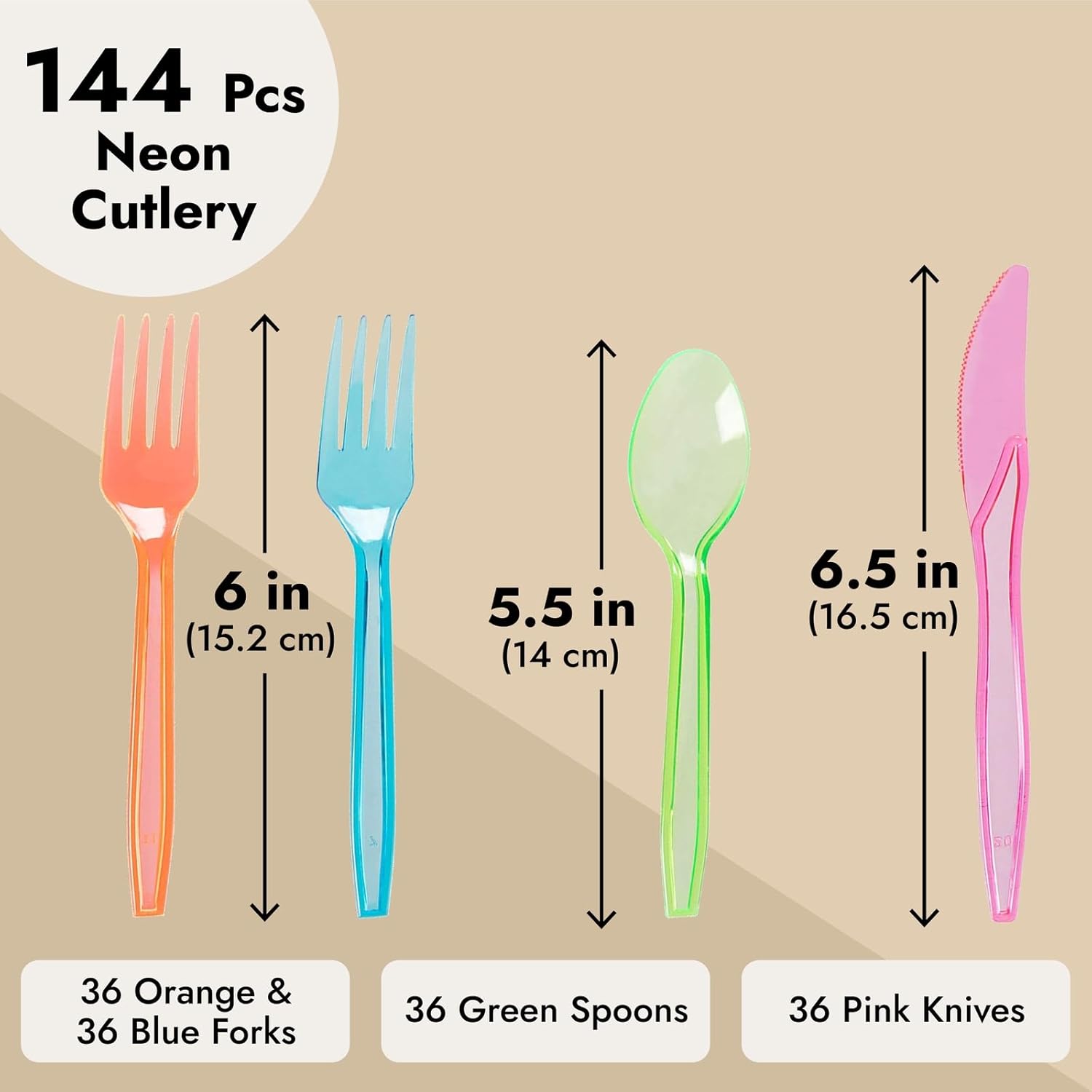 Rainbow Plastic Sierware Set - Disposable Neon Party Utensils -