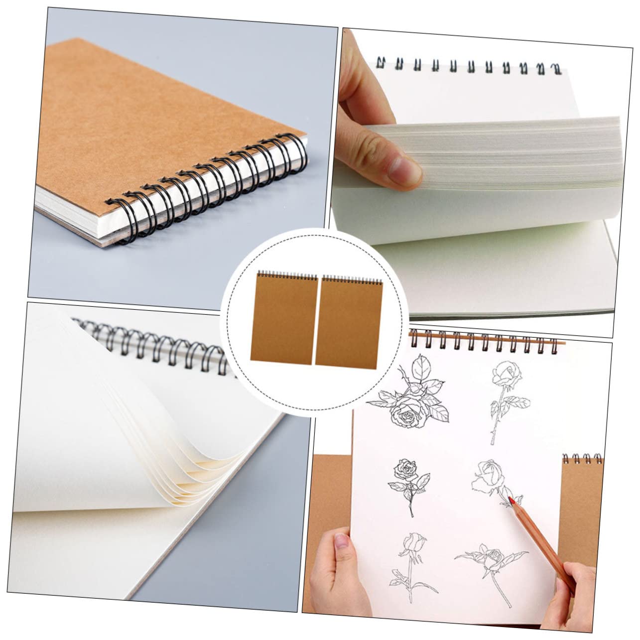 Carnets de Croquis A4 à Spirale, 2 Pièces, Papier Marron Présent Rentrée