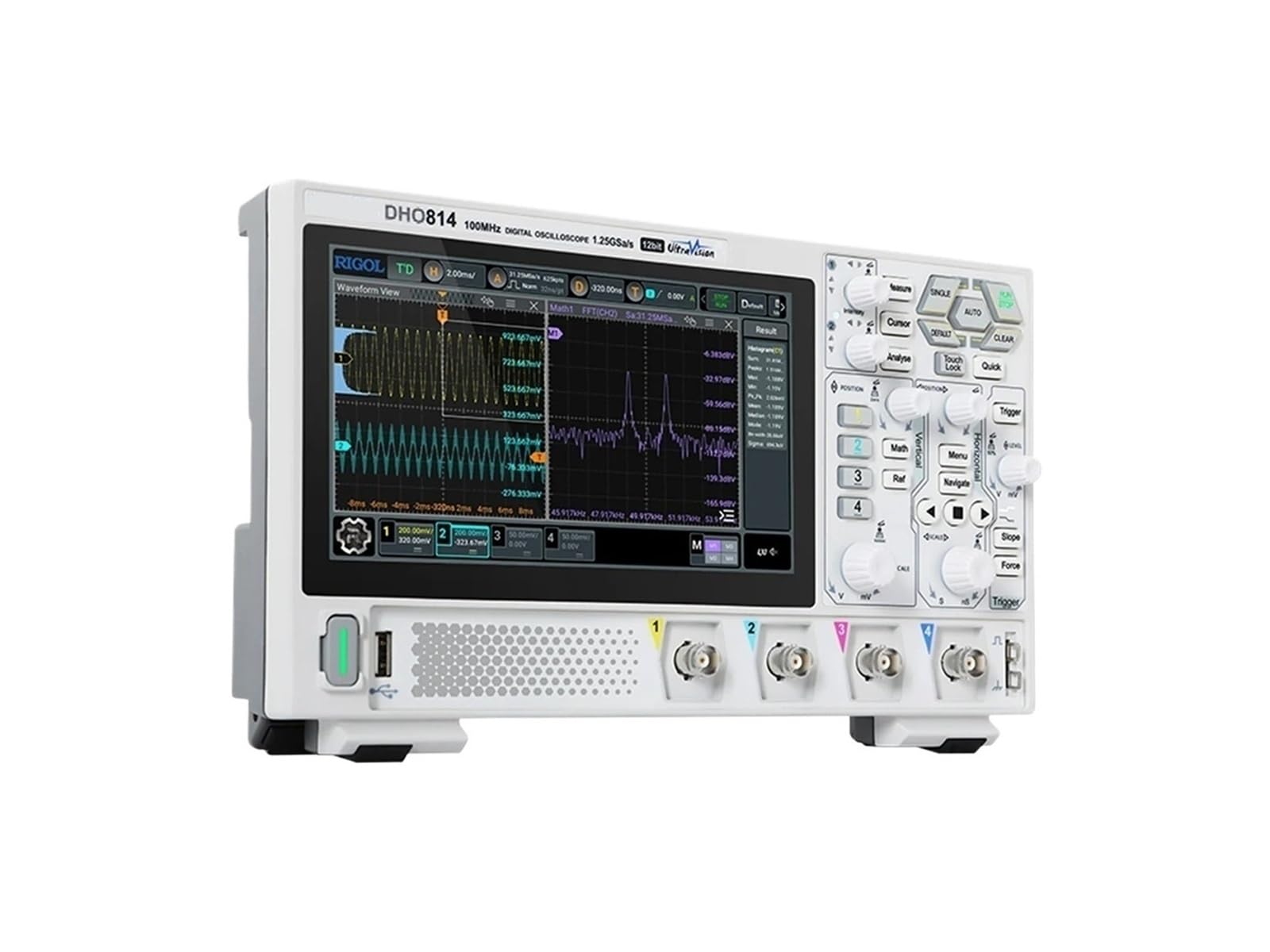 Osciloscopio digital DHO802/DHO804/DHO812/DHO814 de 2/4 canales, 70/100 MHz, 12 bits, 1,25 Gsa/s, 25 MPts de profundidad(DHO814,AU)