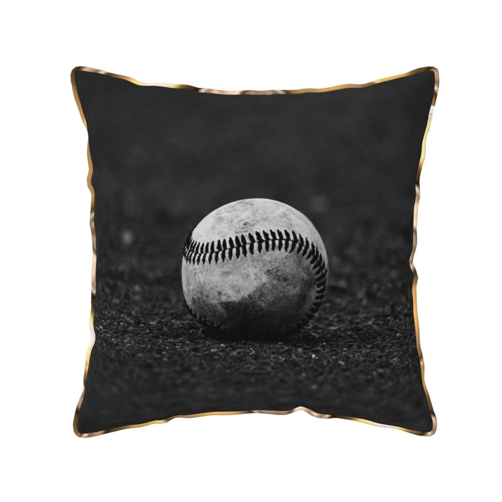 AUBKFELD Baseball Printed Velvet Cushion Cover 45x45 CM with Gold Edging Strip, Square Pillowcase Soft Throw Pillow Covers Case Decorative for Living Room Sofa Couch Bed Bench
