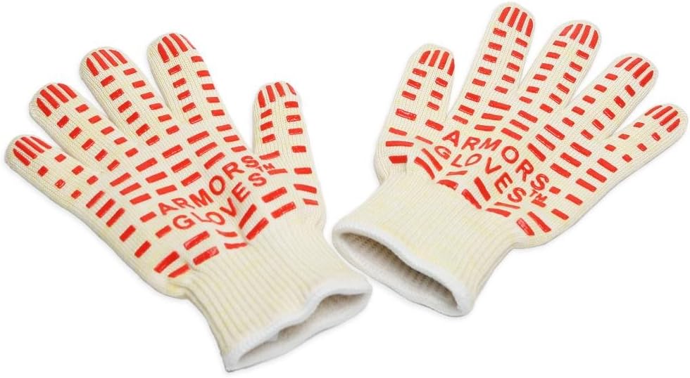 Armors Kevlar Heat Resistant Grill Gloves,1 Pair,Red Dot