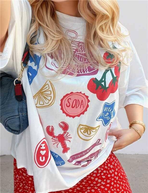 Women's Cottton Oversized Harvest Vintage Floral Graphic Tees Y2K Tops Summer Casual Streetwear T-Shirt - Image 6