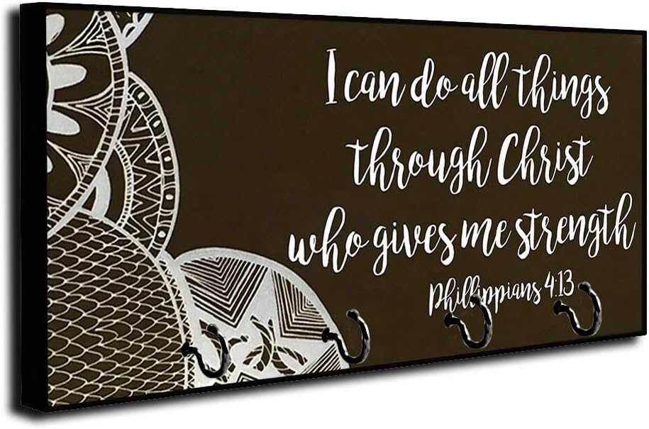 Brotherhood I Can Do All Things Through Christ Phillippians 4:13 Verse Key Holder Organizer Wall Mount Rack for Holders The Home Keys Ring Decorative Hangers Decor Hook Hanger