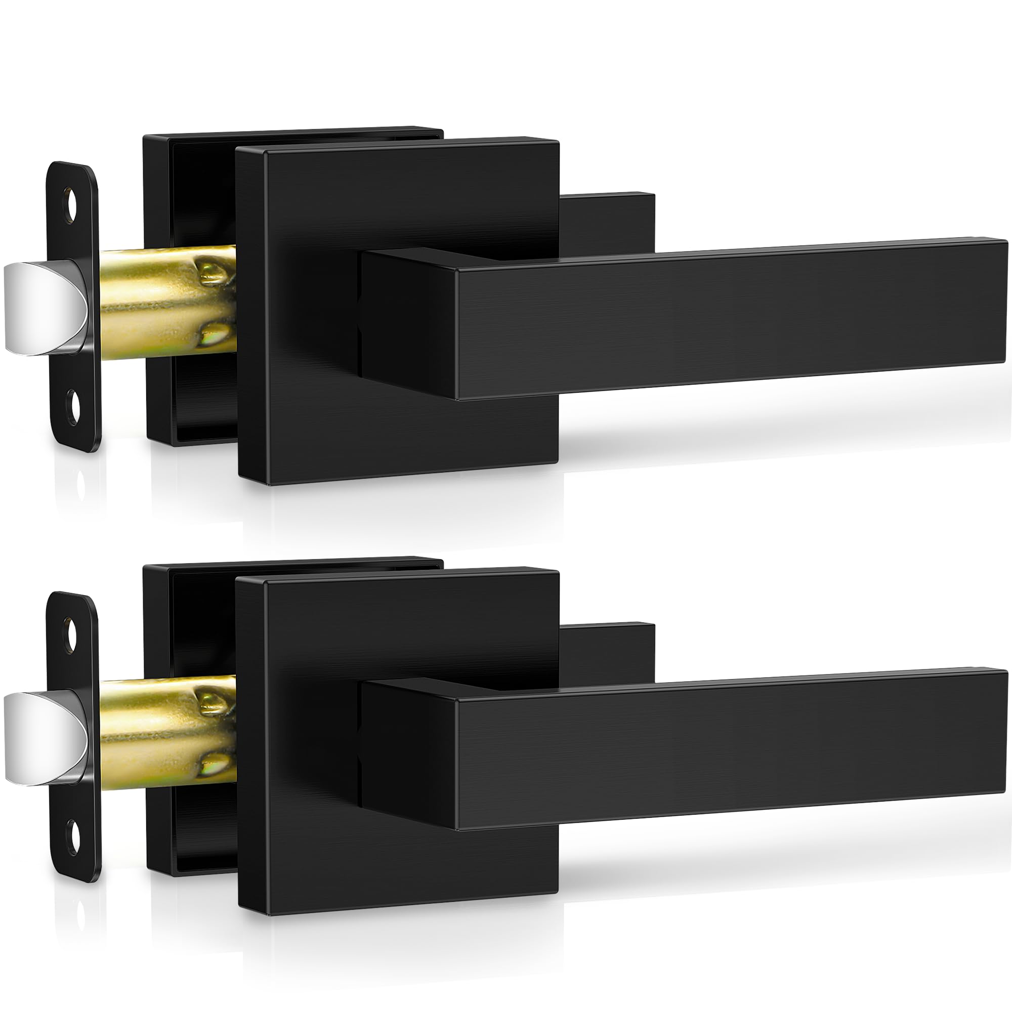 Photo 1 of Plustool 2 Pack Matte Black Door Handles, Passage Door Levers for Hallway & Closet, Interior Keyless Door Knobs Heavy Duty Square Non-Locking Handlesets, Reversible for Left & Right Sided Doors