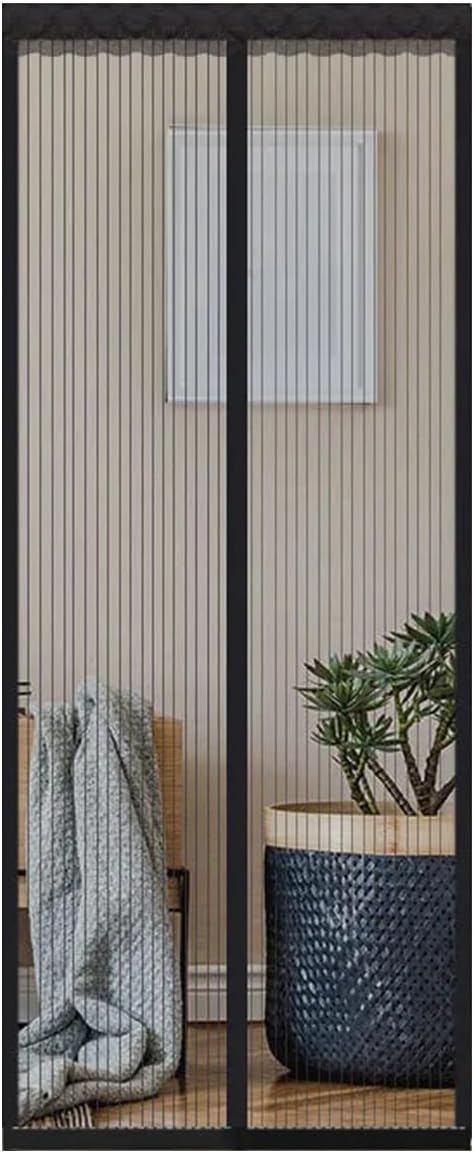 Magnetic Screen Door, 35.43"Wx82.67"H Fiber Polyester Mesh Curtain with hook and loop fastener Thumbtack for Living Room Bedroom Dining Room Kitchen, Black