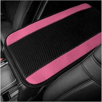povtii Car Center Console Pad, PU Leather Auto Armrest Seat Box Cover Protector, Comfortable Arm Rest Storage Box Mat for Vehicle Interior Protection, Universal Car Accessories Carbon Fiber Pink