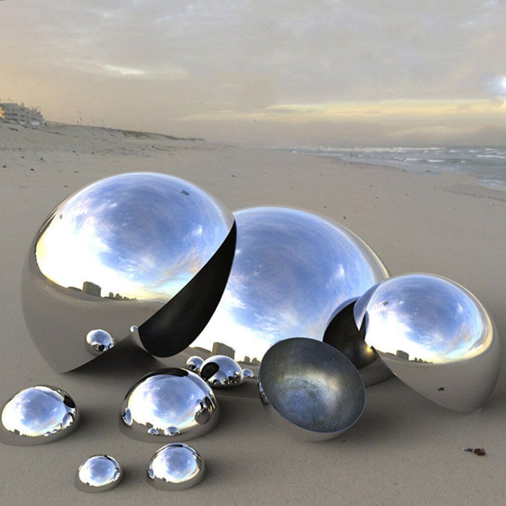 Gazing Balls 4pcs Hollow Floating Mirror Reflective Hemispheres Stainless Steel Polished Hemispherical Balls Garden Decorative Sphere for Home Pond Outdoor Decor
