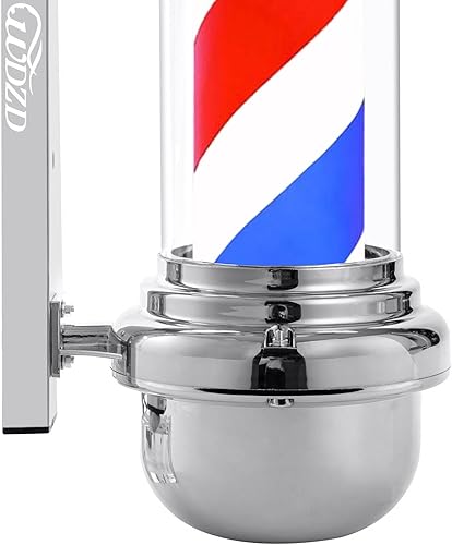 Miniatura 5 de WDZD Luz de poste de peluquería de 27 pulgadas, letrero abierto giratorio plateado, montaje en pared, ahorra energía