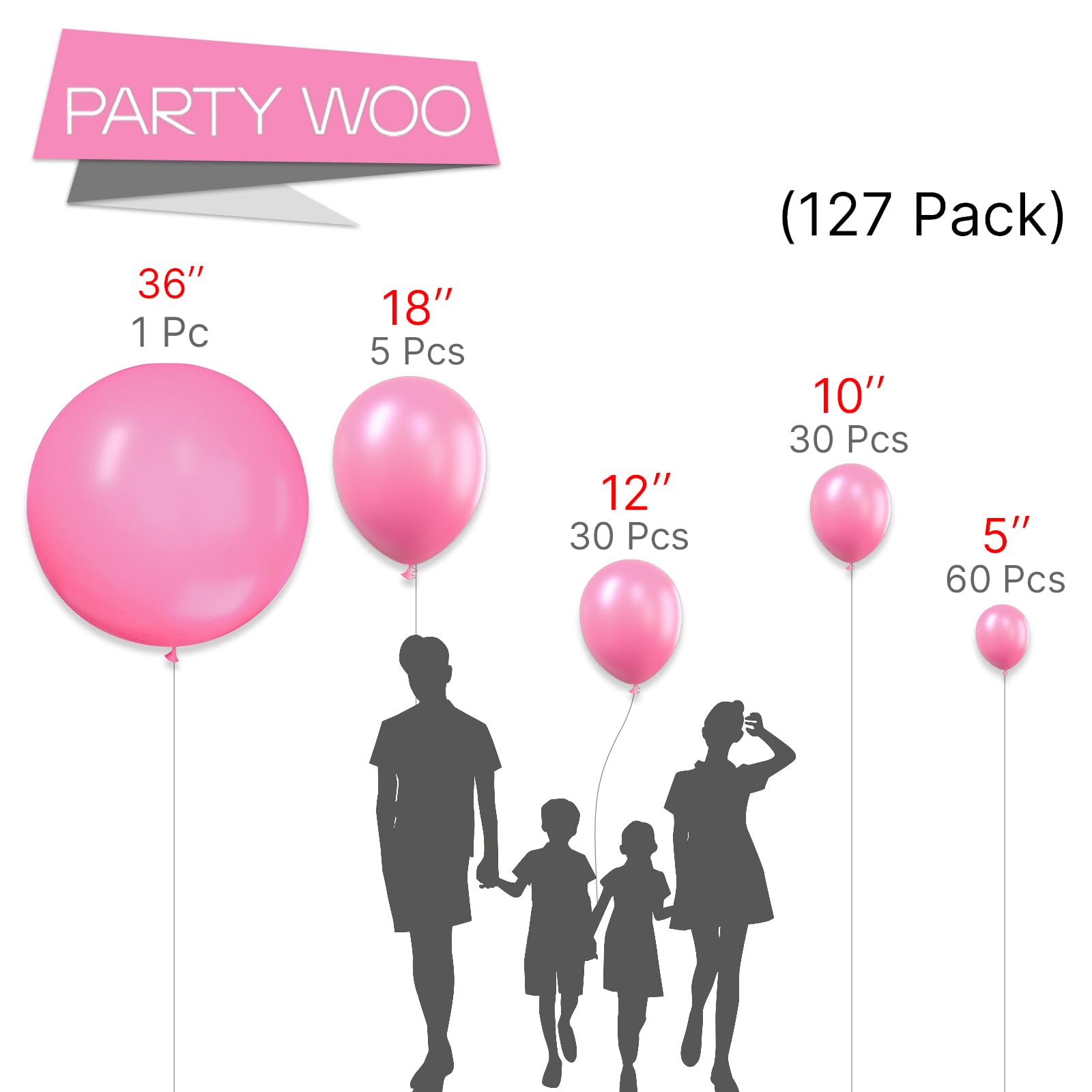 PartyWoo Pink Balloons 127 pcs Different Sizes of 36 18 12 10 5 Inch Matte Pink Balloon Arch Kit Garland for Baby Shower Valentine's Day Princess Bachelorette Birthday Party Decorations Pink-Y11