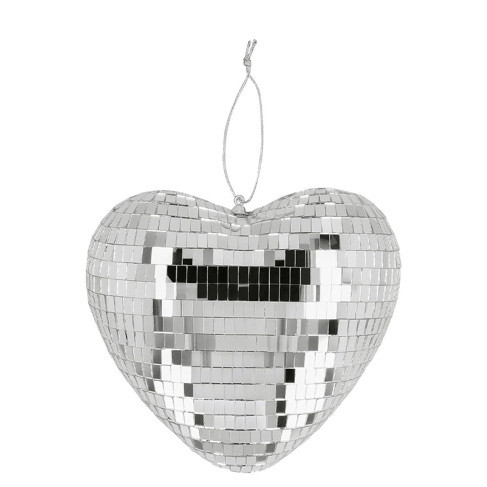 Boland - Shiny Heart Disco Ball, 19 cm, Decoration for Disco Fever Theme Party, Hanging Decoration for Wedding or New Year's Eve
