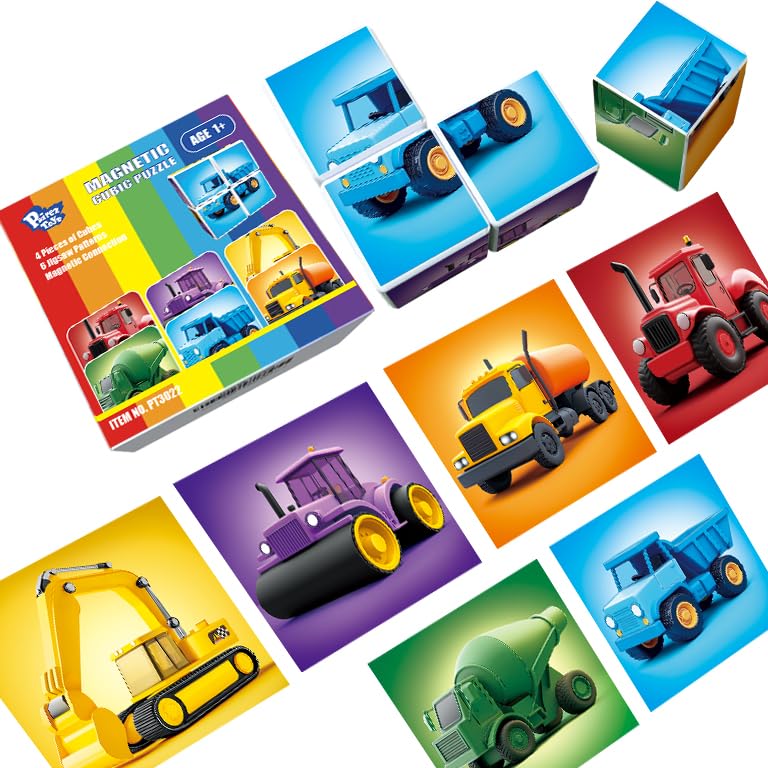 Image of Pairez Toys Magnetic Cubes for Toddler, 1.65 inch Large Building Blocks Tiles, Construction Vehicles Puzzles Game for Toddlers, STEM Educational Learning Toys for Boys & Girls Ages 1 2 3