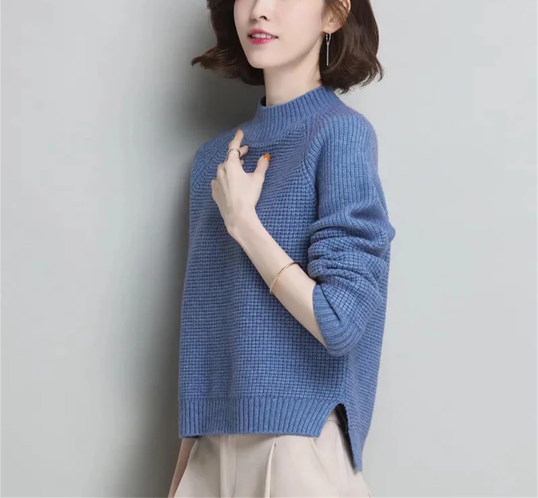 Maglione corto da donna a collo alto in maglia tinta unita allentato caldo maglione top