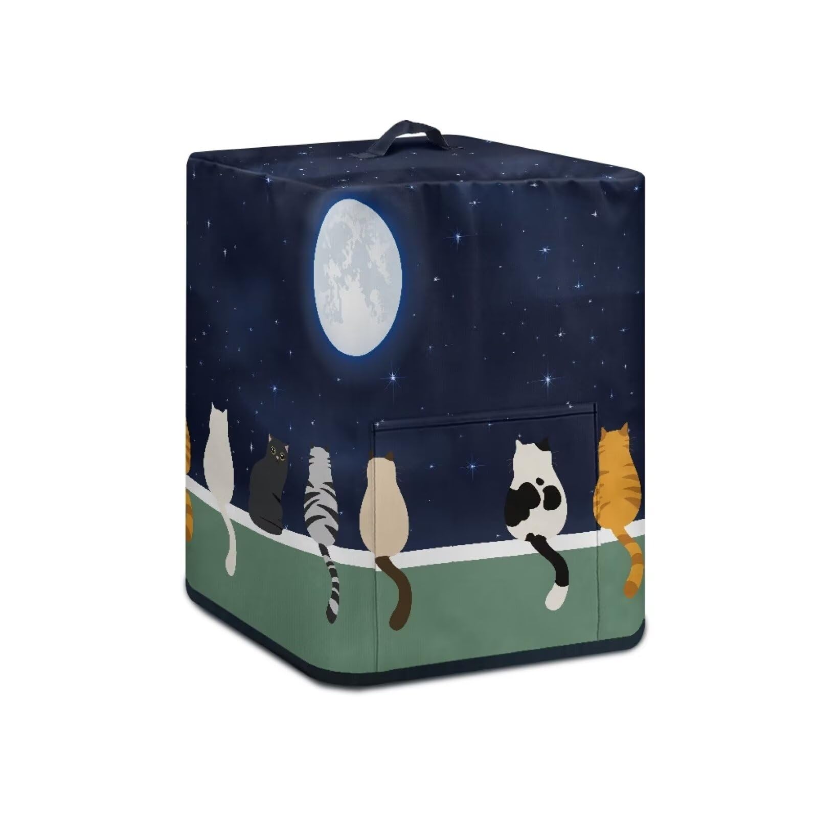 Wanzuoeng Cat Moon Print Air Fryer Oven Dust Cover, Air Fryer Cover with Pockets and Handle, Kitchen Appliance Protective Cover for Kitchen Counter
