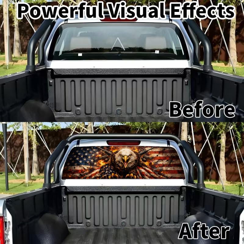 Image of Back Window Decals for Trucks - 65x17.3 in Eagle Flag Window Decal Rear Window Decals for Truck Decor, Creative Truck Rear Window Decal for Personalized Decoration - Eagle-31-S