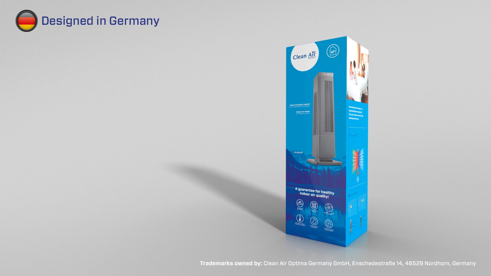 Clean Air Optima CA-904 Smart 2in1 Design Heizlüfter Heizen Kühlen 1000/2000 Watt Digitaler Thermostat 15-35°C Oszillation 80º bis 40m²/100 m³ Grau