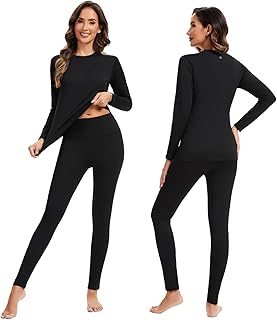 Damen Thermounterwäsche Set, Atmungsaktive Funktionswäsche mit Innenfleece für Ski & Winter, Langarm Oberteil & Warme Unterwäsche