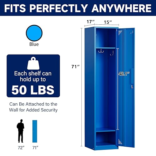 Vista 41 de Yizosh Taquillas de metal para empleados con llaves, armario de almacenamiento de 71 pulgadas para empleados con 1 puerta, armario de almacenamiento