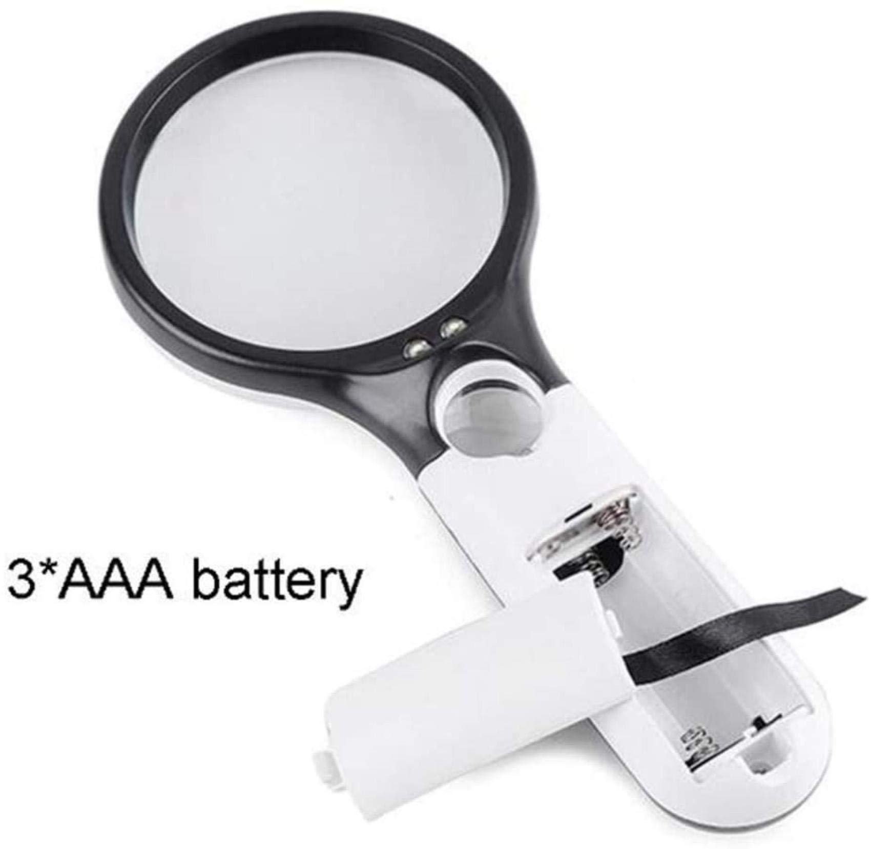MRKU Lupa de Mano con luz LED, Gran Aumento de 3X a 45X, la Mejor Lupa con luz para Personas Mayores, Lectura, Pasatiempos, reparación y joyería. Lupa A/A