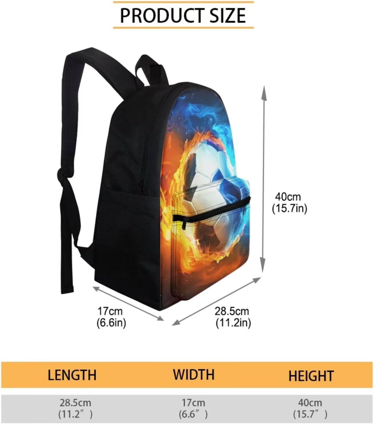 Flame Soccer Backpack Set for Boys 6-8, Cool Bookbag with Lunch Box Pencil Case Water Bottle Sleeve for School, 16 Inch Backpack with Lunch Bag for Kids Elementary School