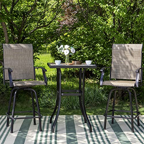 Hera's House Outdoor Swivel Bar Stool Chairs Set Of 6, 30 Inch Bar Seat Height High Top Patio Chairs With Solid Back & Armrest, All Weather Textilene Sling Fabric Chair With E-Coating Metal Frame #TOP4