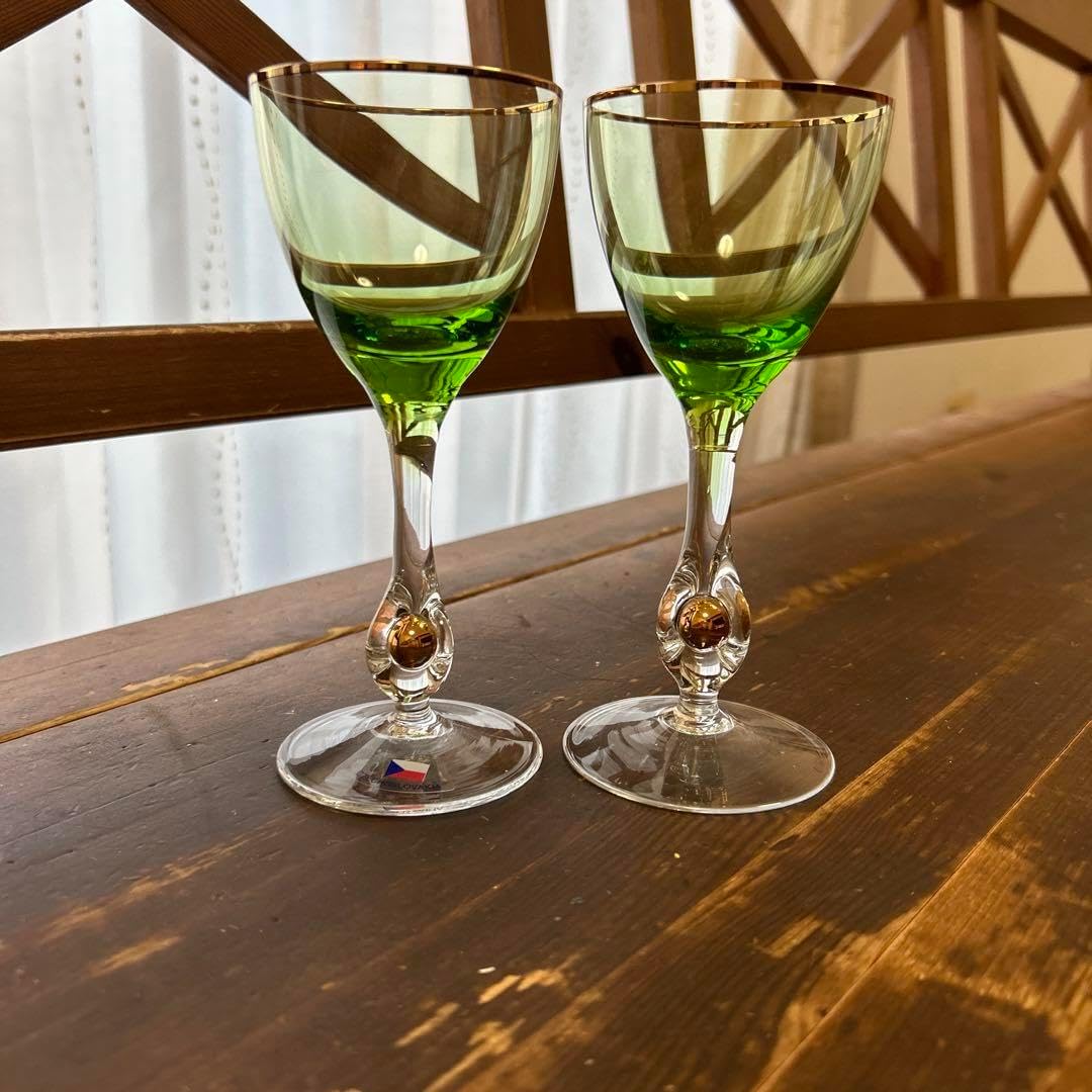 ボヘミアガラス エーゲルマン パネルグラス ブランデーグラス グリーン