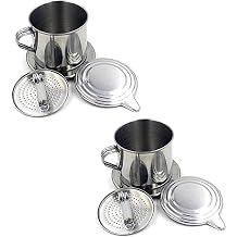 2Pcs Silver Vietnamese Coffee Filter Stainless Steel Pot Drip Infuse Cup Brewing Teapot No Need Paper Drip Coffee Pot Machine Filter for Home Kitchen Office Outdoor