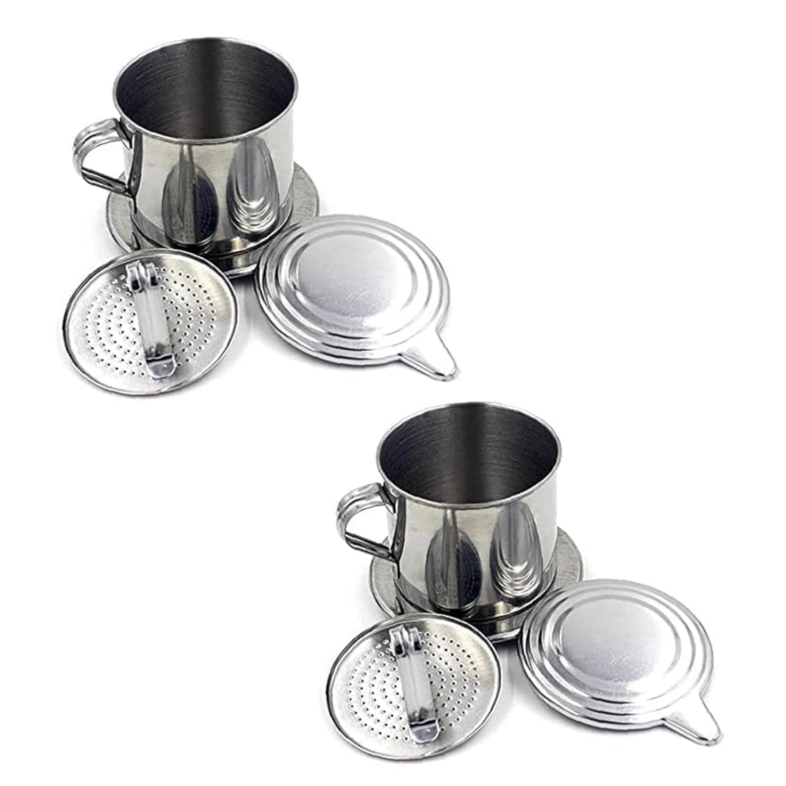 Clockjuan 2Pcs Silver Vietnamese Coffee Filter Stainless Steel Pot Drip Infuse Cup Brewing Teapot No Need Paper Drip Coffee Pot Machine Filter for Home Kitchen Office Outdoor ﻿