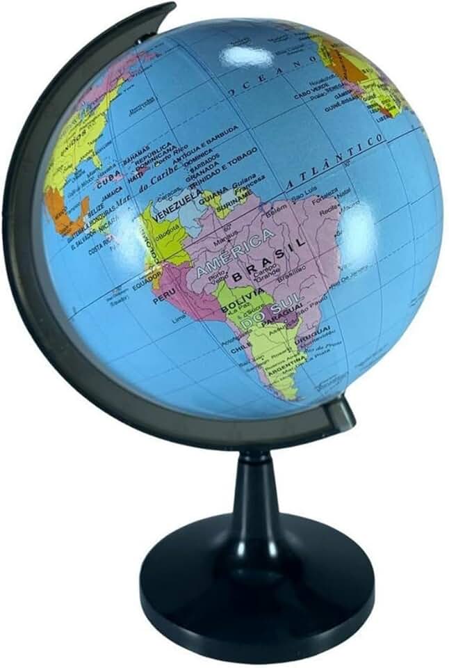 Globo Terrestre Giratorio Mesa Mapa Mundi Político Escolar 14,2 cm Eixo Com Medidor Geopolítico Escolar e Decoração