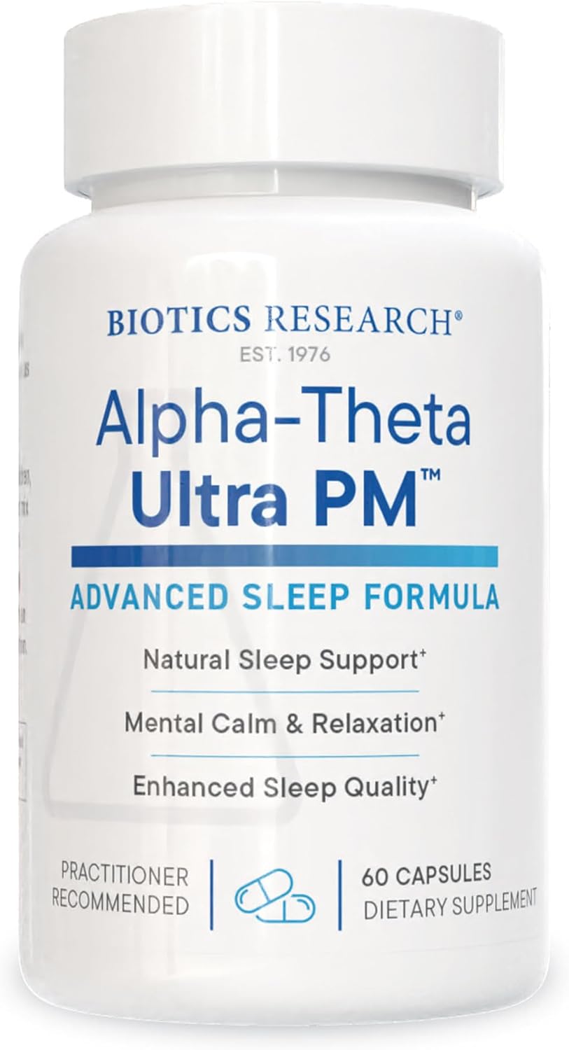 Biotics Research Alpha Theta Ultra PM L Theanine, Passionflower, Lemon Balm, Supports GABA, Serotonin, Regulates Circadian Rhythms, 60 Capsules