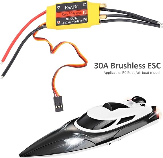 Brushless ESC, 30A 5V/2A BEC Output Linear Motor Electric Speed Controller ESC Two-Way Control for RC Boat Model Airboat Model Underwater Propeller Accessories