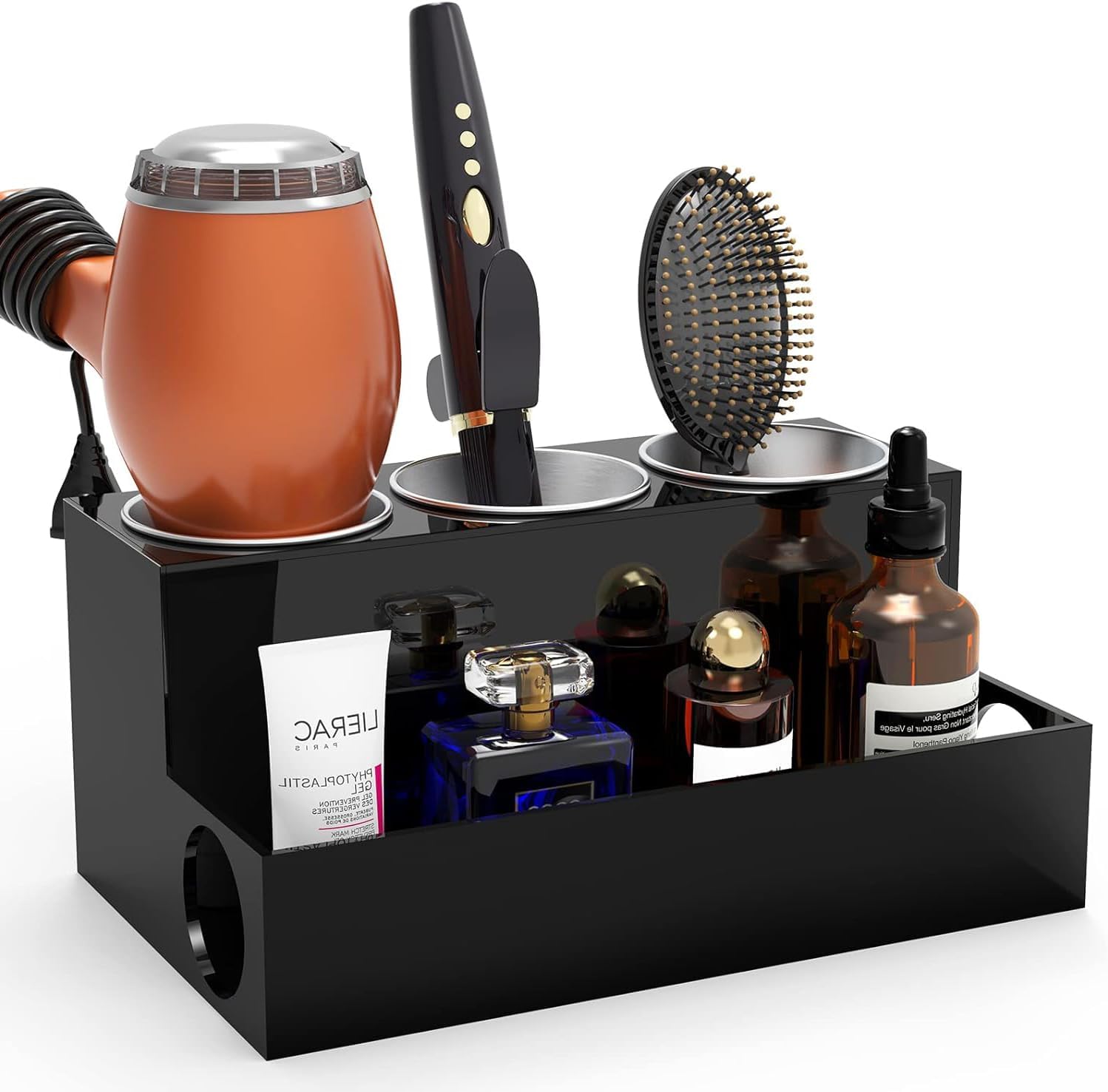 U-HOOME Hair Tool Organizer,Bathroom Countertop Acrylic Hair Dryer&Styling Hot Tool Holder,Vanity Caddy Storage Stand for Curling Iron, Blow Dryer,Accessories,Makeup,Toiletries (Black)