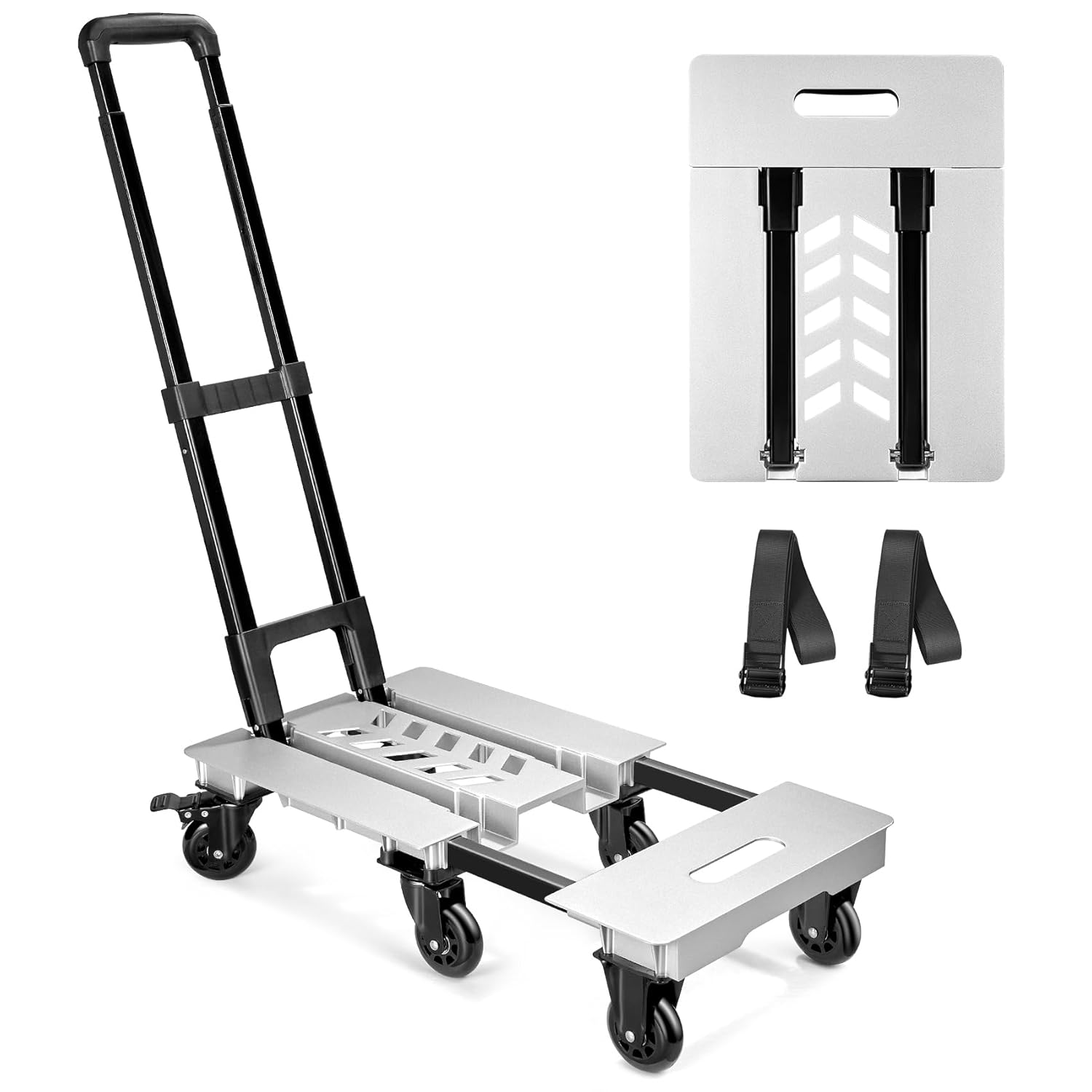 KEDSUM Aluminum Panel Folding Hand Truck Dolly, 90  135° Foldable Dolly Cart, 600lbs Heavy Duty Luggage Cart with 6 Wheels for Moving, Travel, Shopping Use