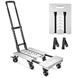 KEDSUM Aluminum Panel Folding Hand Truck Dolly, 90 & 135° Foldable Dolly Cart, 600lbs Heavy Duty Luggage Cart with 6 Wheels for Moving, Travel, Shopping Use