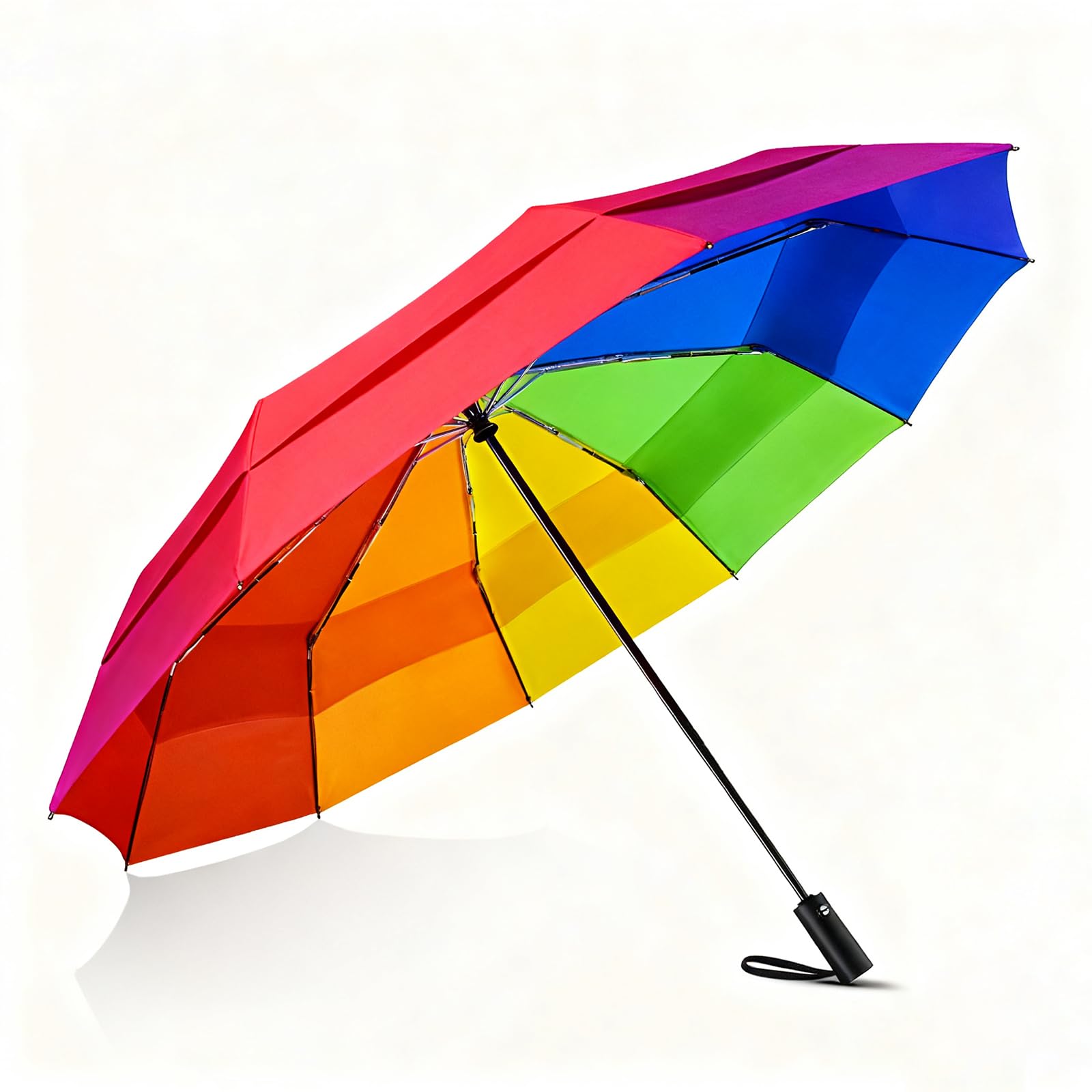 large golf umbrella windproof - oversized 54inch double layer rainbow 10ribs folding travel umbrella compact auto open close for rain women/men