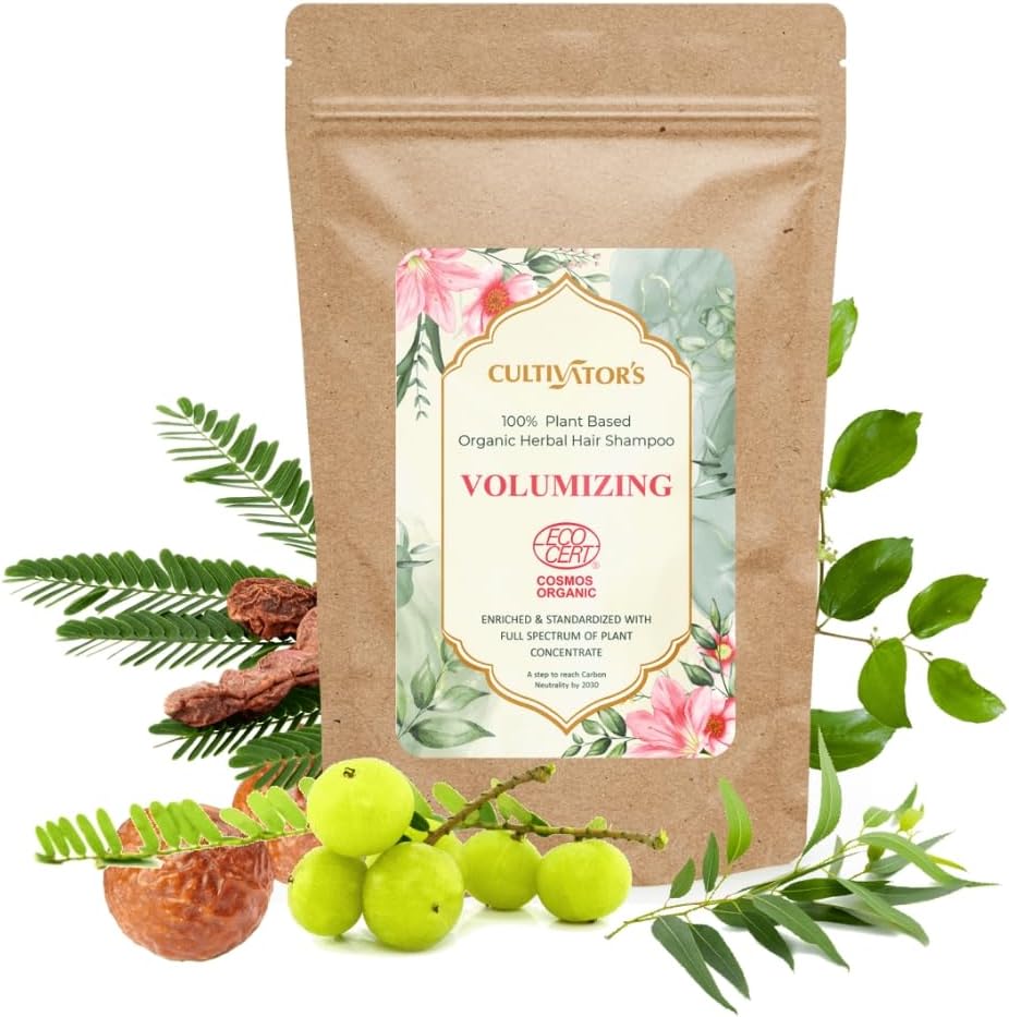 Cultivator's Volume Shampoo for hair wash with Amla, Reetha, Shikakai Powder |Dry Shampoo | Certified Organic| Hair Cleansing|100% Natural Indian Herbs for Hair Growth - 8.81 oz