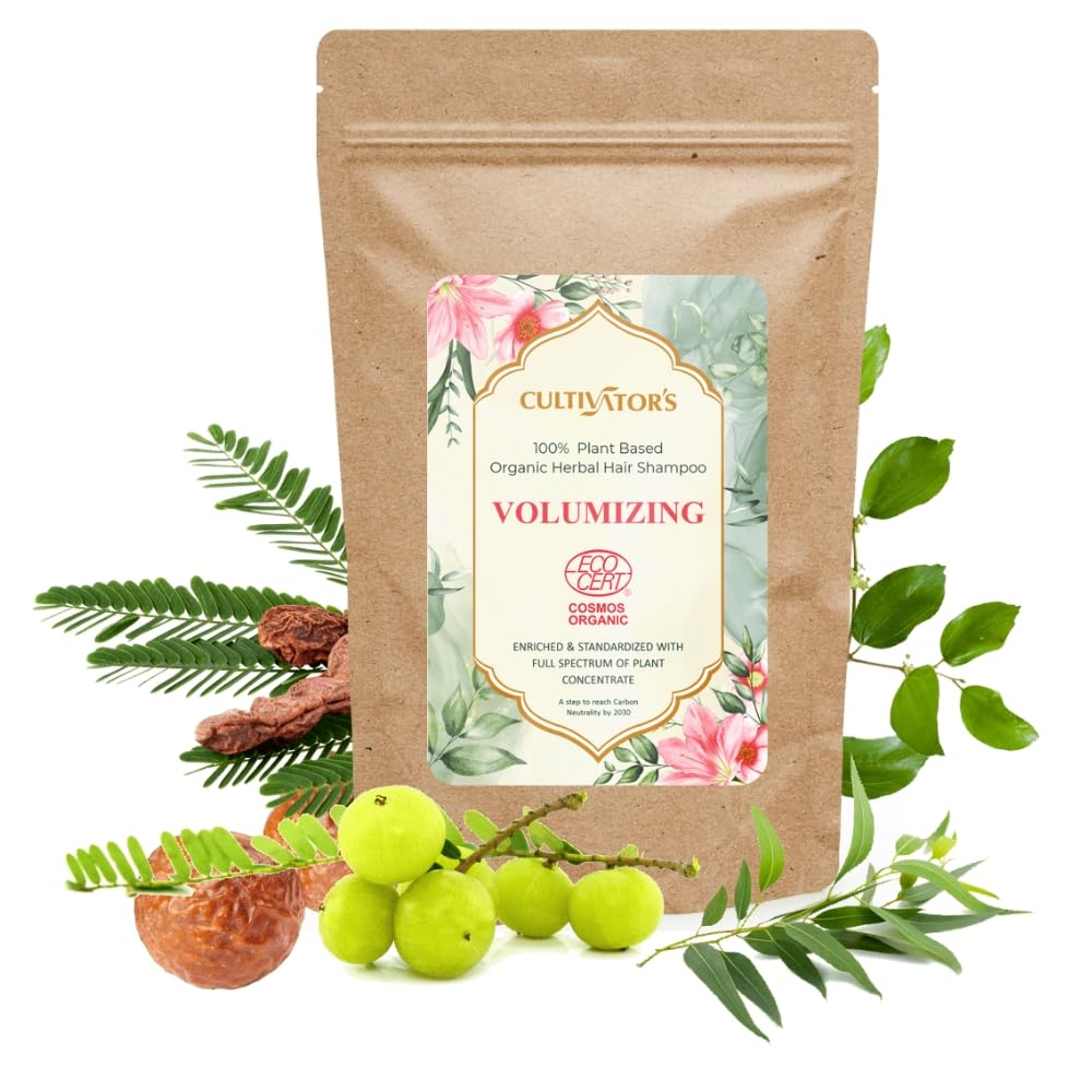 Cultivator’s Volume Shampoo for hair wash with Amla, Reetha, Shikakai Powder |Dry Shampoo | Certified Organic| Hair Cleansing|100% Natural Indian Herbs for Hair Growth – 8.81 oz