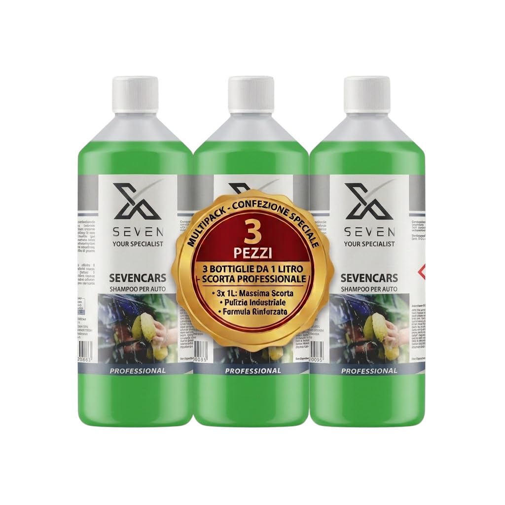 Shampoo per auto professionale Sevencars 1L, Confezione da 3 flaconi | 3 litri totali