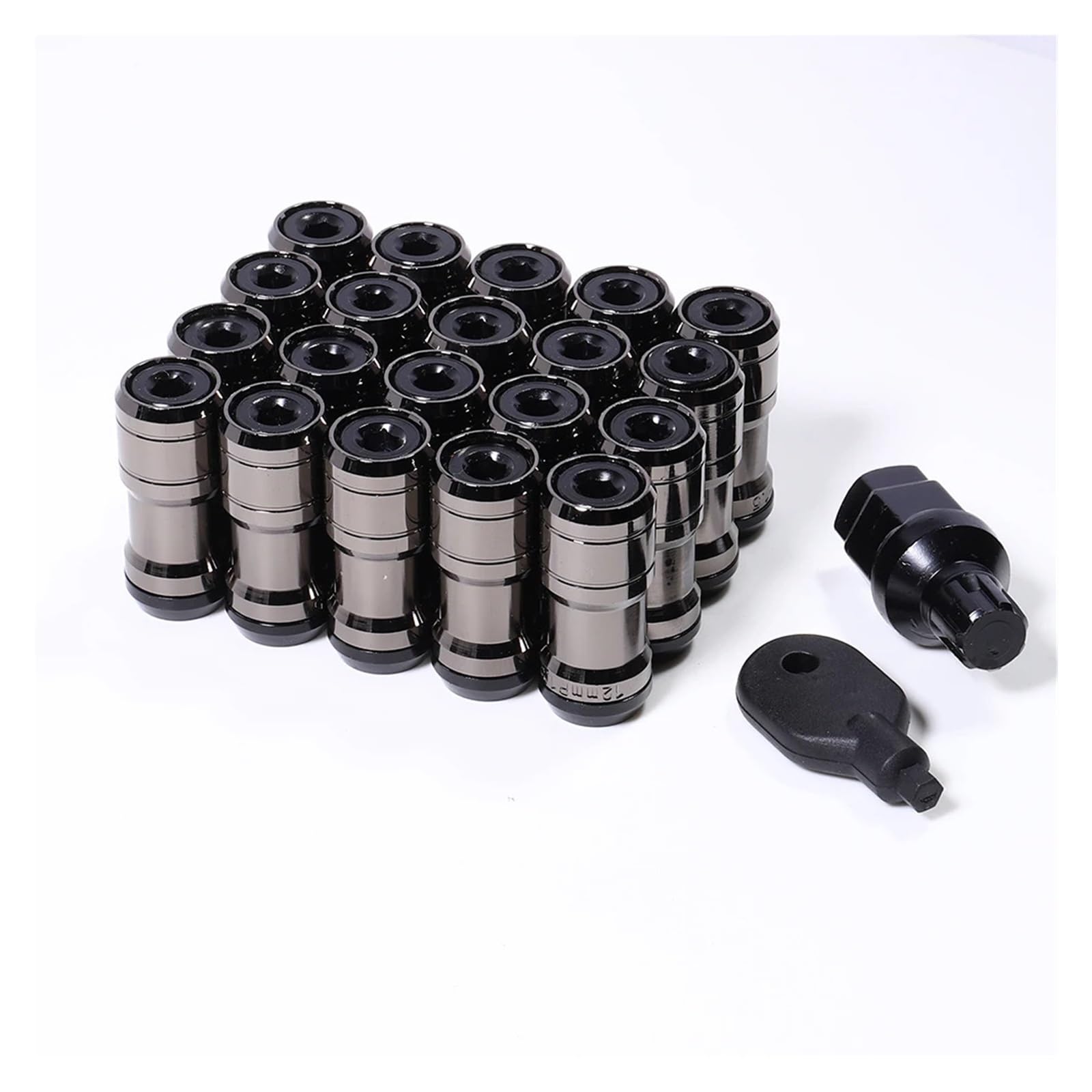 Tuercas de Rueda Tuercas De Rueda Carreras, Fórmula Heptágono Oculta, Bloqueo Ruedas Acero, Llanta Bellota, Extremo Cerrado, 20 Unids/set(Black,M12x1.5)