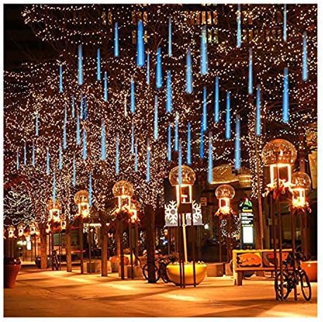 OMGAI 30cm 8 Tubes Meteor Shower Rain Lights with Timer Function - 288 LED Drop/Icicle Snow Falling Raindrop Cascading Lights for Wedding Party Christmas - Blue