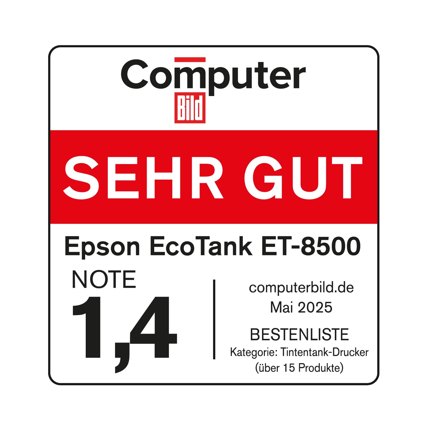 Epson EcoTank ET-8500 Tintentankdrucker | Fotodruck | 6-Farb-Tintensystem | WLAN | A4 | Drucken, Kopieren, Scannen | 10.9 cm Touchscreen | Duplexdruck | hinterer Papiereinzug