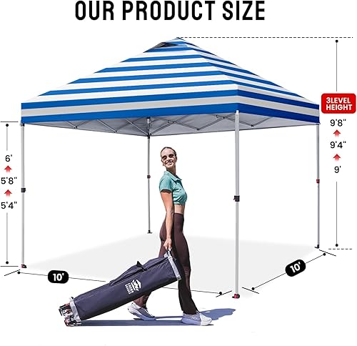 Miniatura 6 de Crown Shades Toldo desplegable de 10 x 10 pies – Tienda de campaña de playa con un solo empuje – Parasol al aire libre para eventos, fiestas