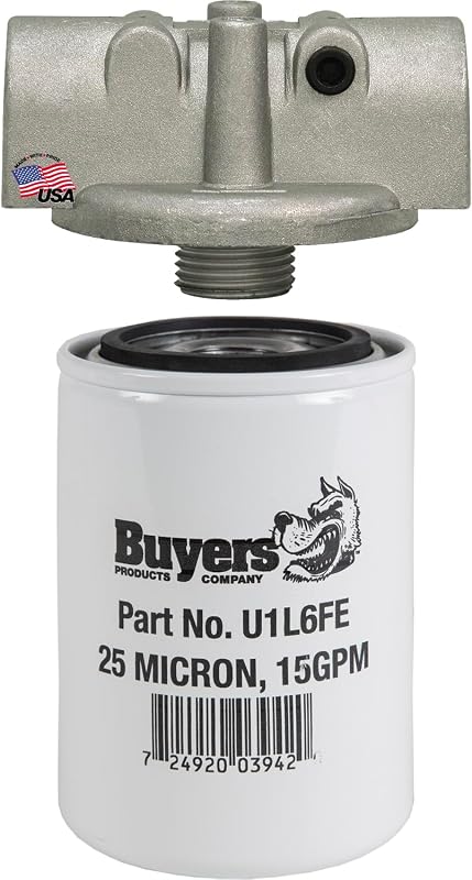 Buyers Products HFA12525 Hydraulic Return Line Filter Assembly, 25 Micron | 25 Micron Return Line Filter Helps Protect Hydraulic Reservoirs With 15 GPM Flow And Reliable 25 PSI Bypass Protection
