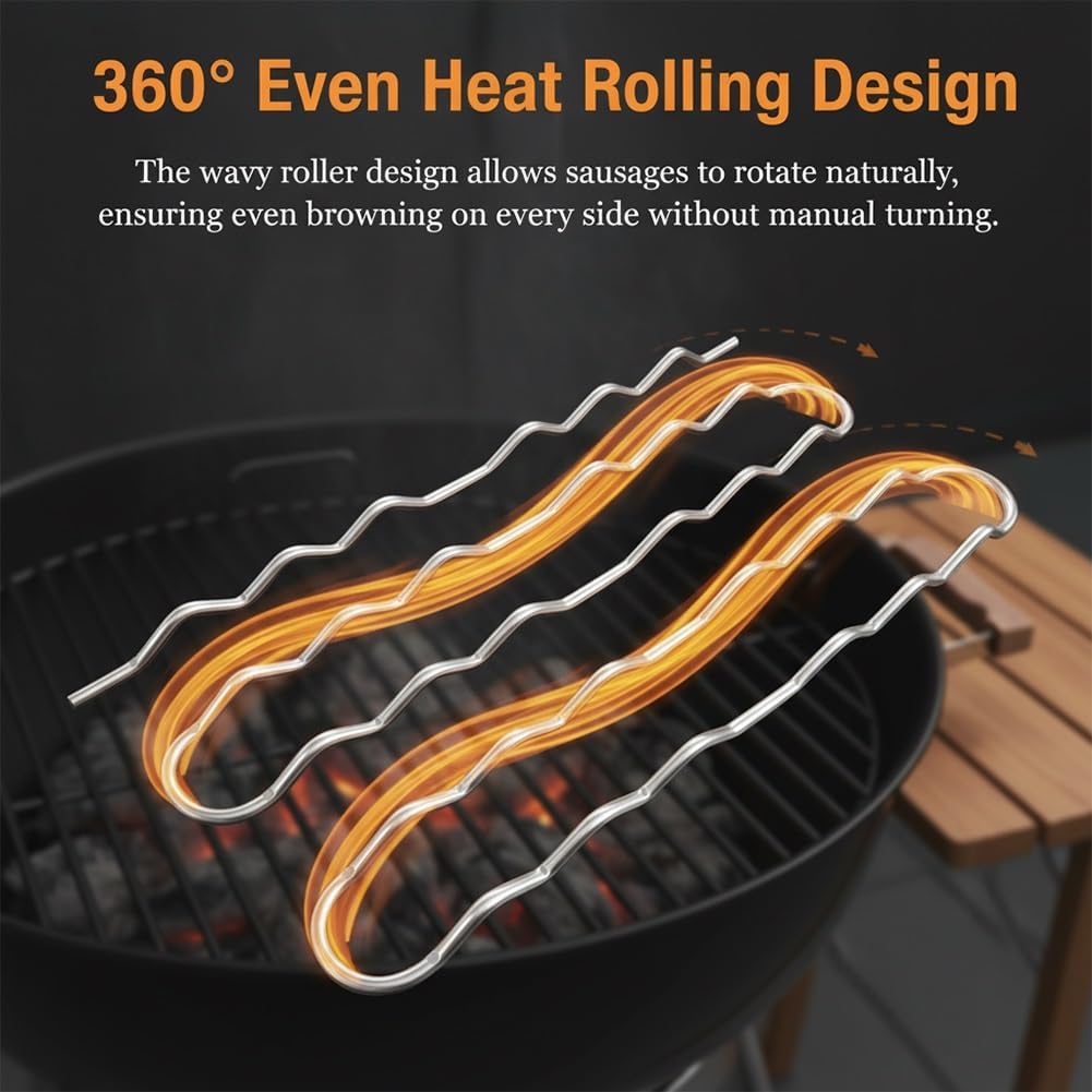 2-pak grillów ze stali nierdzewnej i obracany o 360° grill do hot dogów bez użycia rąk zestaw do gotowania na świeżym powietrzu idealny dla entuzjastów biwakowania i grillowania