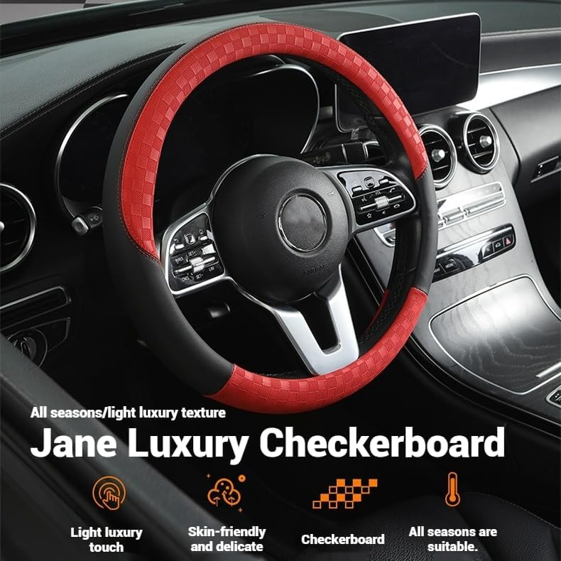 Leather Steering Wheel Cover 15 Inches Anti-Slip Car Steering Wheel Cover Fashionable Durable Breathable for VW Atlas Tiguan Passat Golf Jetta Beetle Accessories -Brown