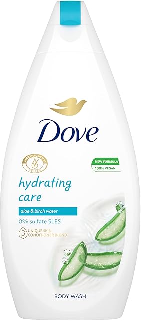 Dove Hydrating Care Body Wash with aloe vera and birch water for soothed and replenished skin after just one shower 450 ml pack of 1.
