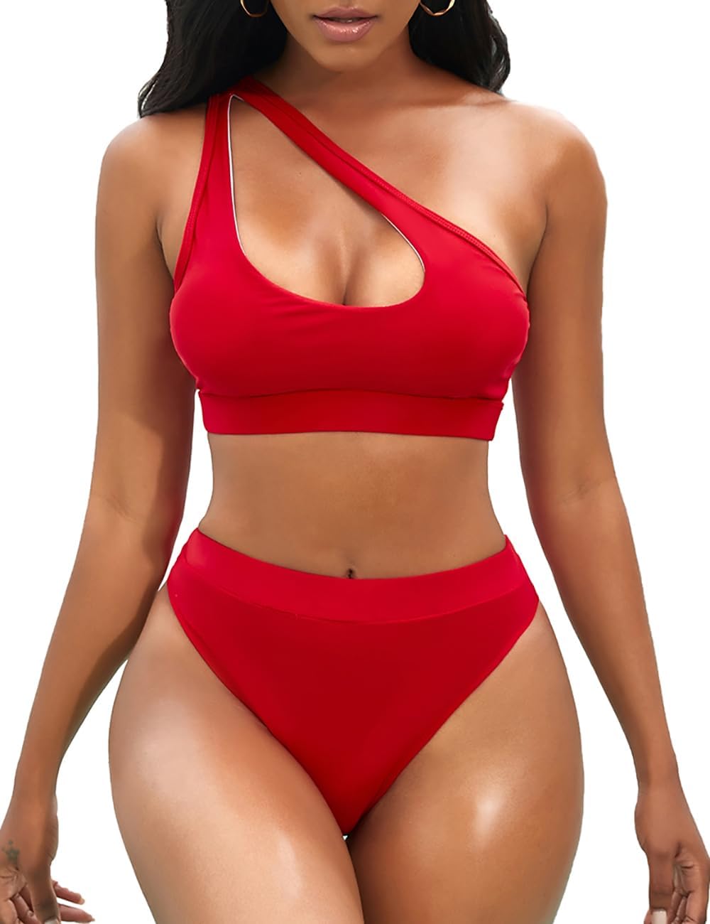 NAFLEAP High Waisted Cutout One Shoulder Sport Bikini Set L