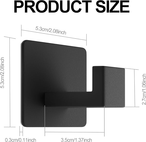 PMMASTO Black 4 Pack Self Adhesive Wall Hooks for Hanging, Stick On Wall Hanger Hook for Shower, Robe, Hat - Aluminium - 4